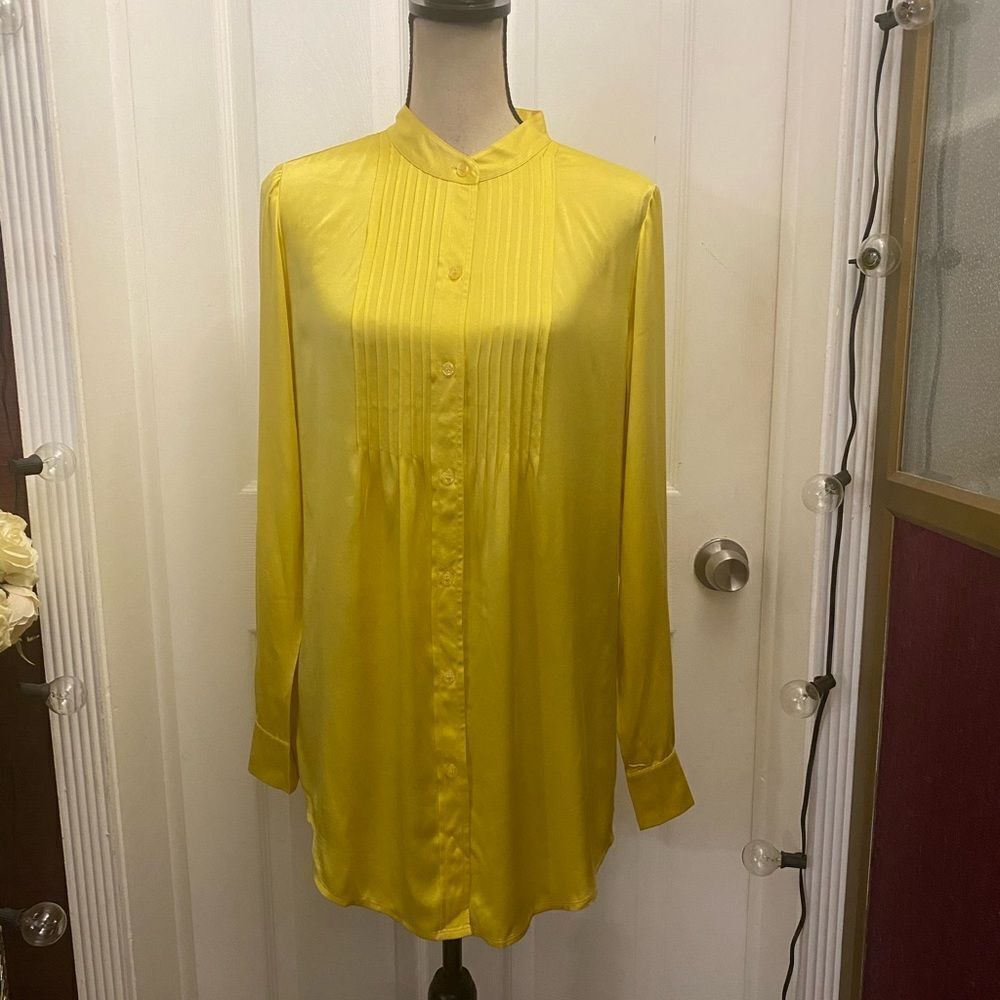 INC international concepts 100% silk bright yellow blouse, size 8